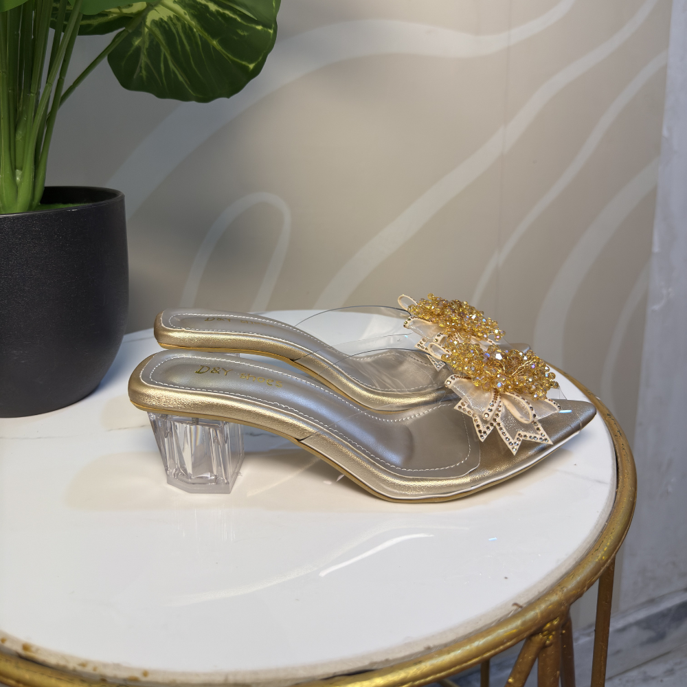 Golden Crystal Transparent Heels