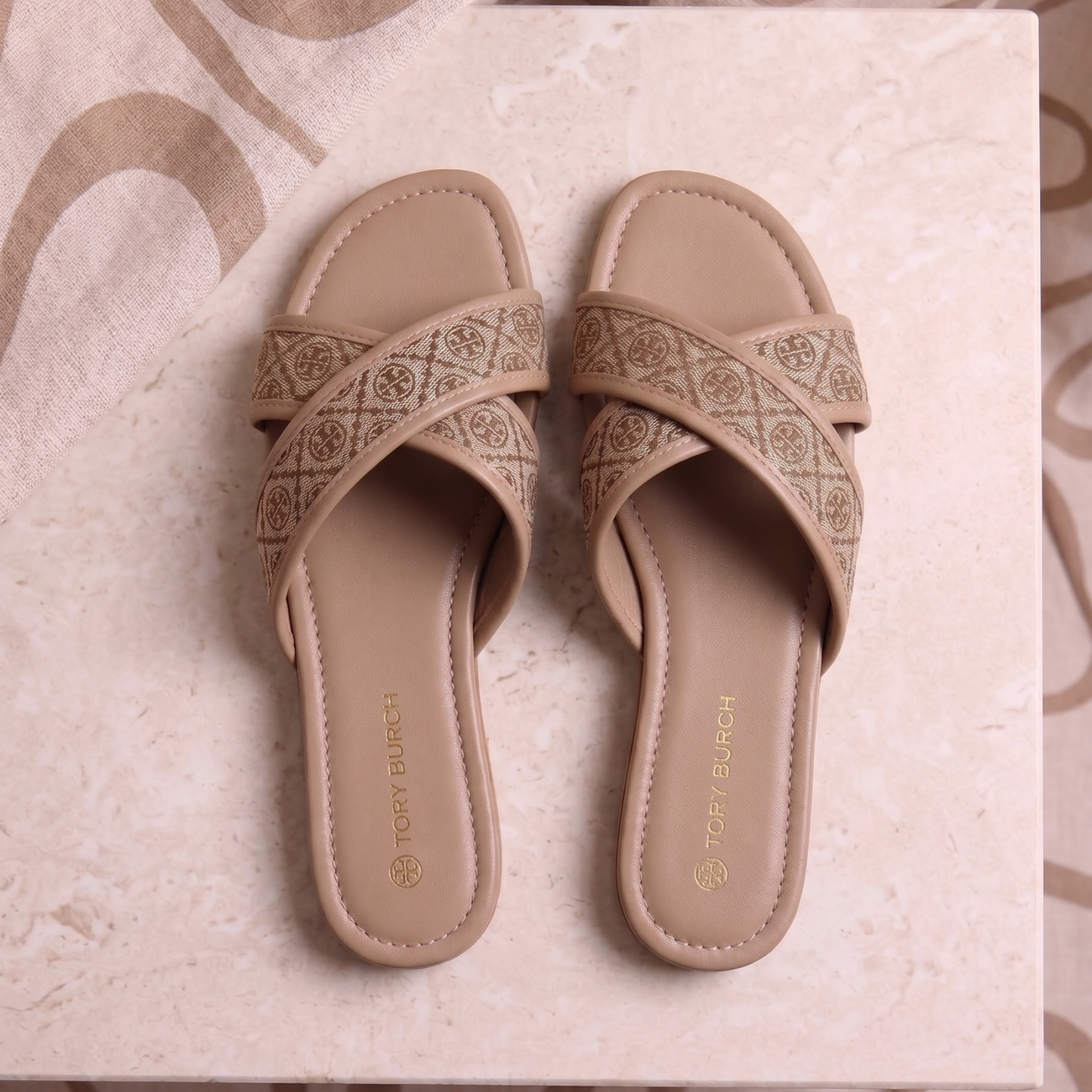 Elegant Cross Strap Monogram Flats