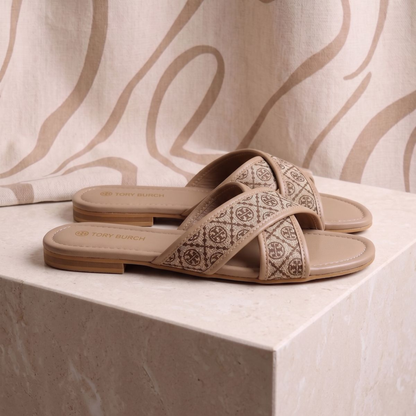 Elegant Cross Strap Monogram Flats