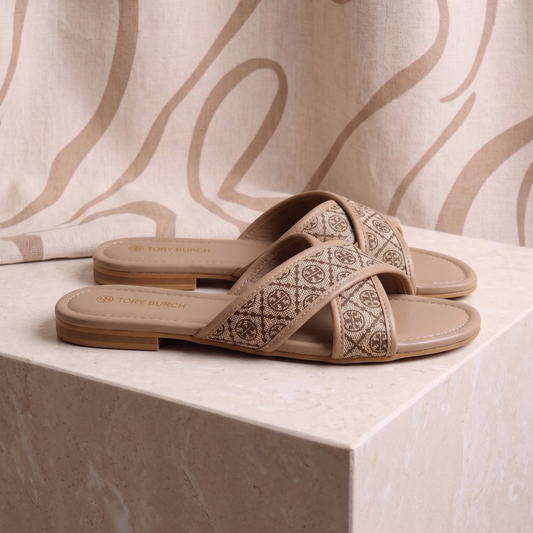 Elegant Cross Strap Monogram Flats