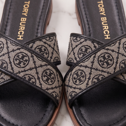 Elegant Cross Strap Monogram Flats