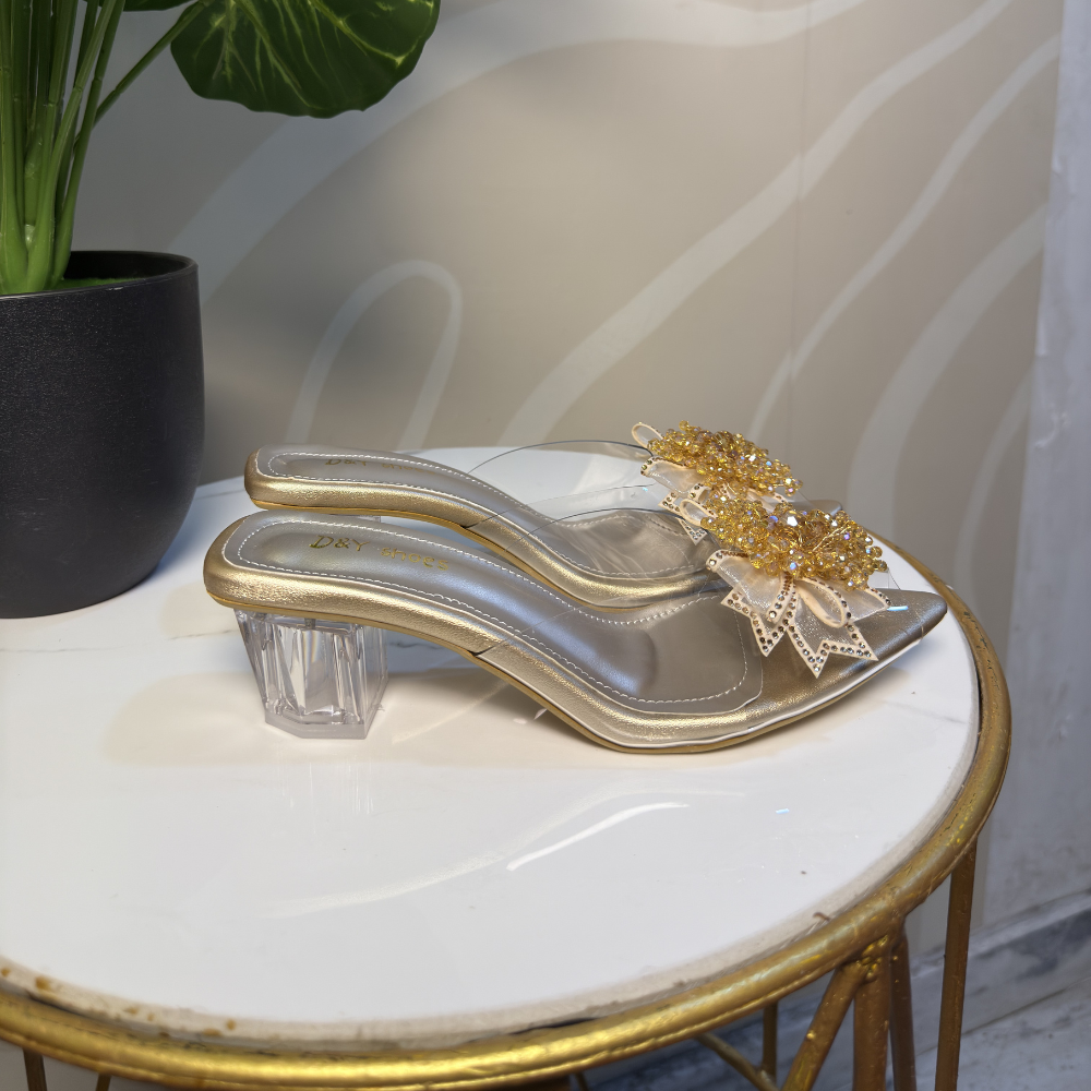 Golden Crystal Transparent Heels