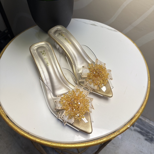 Golden Crystal Transparent Heels
