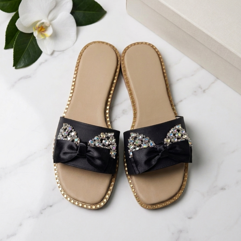 Black Luxe Bow Flats