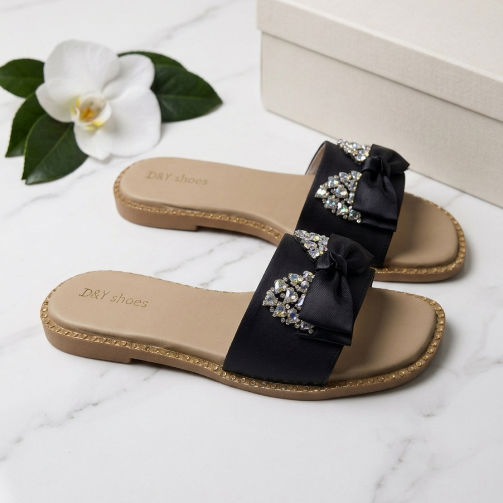 Black Luxe Bow Flats