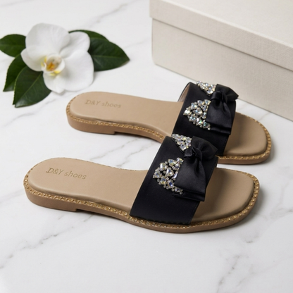 Black Luxe Bow Flats