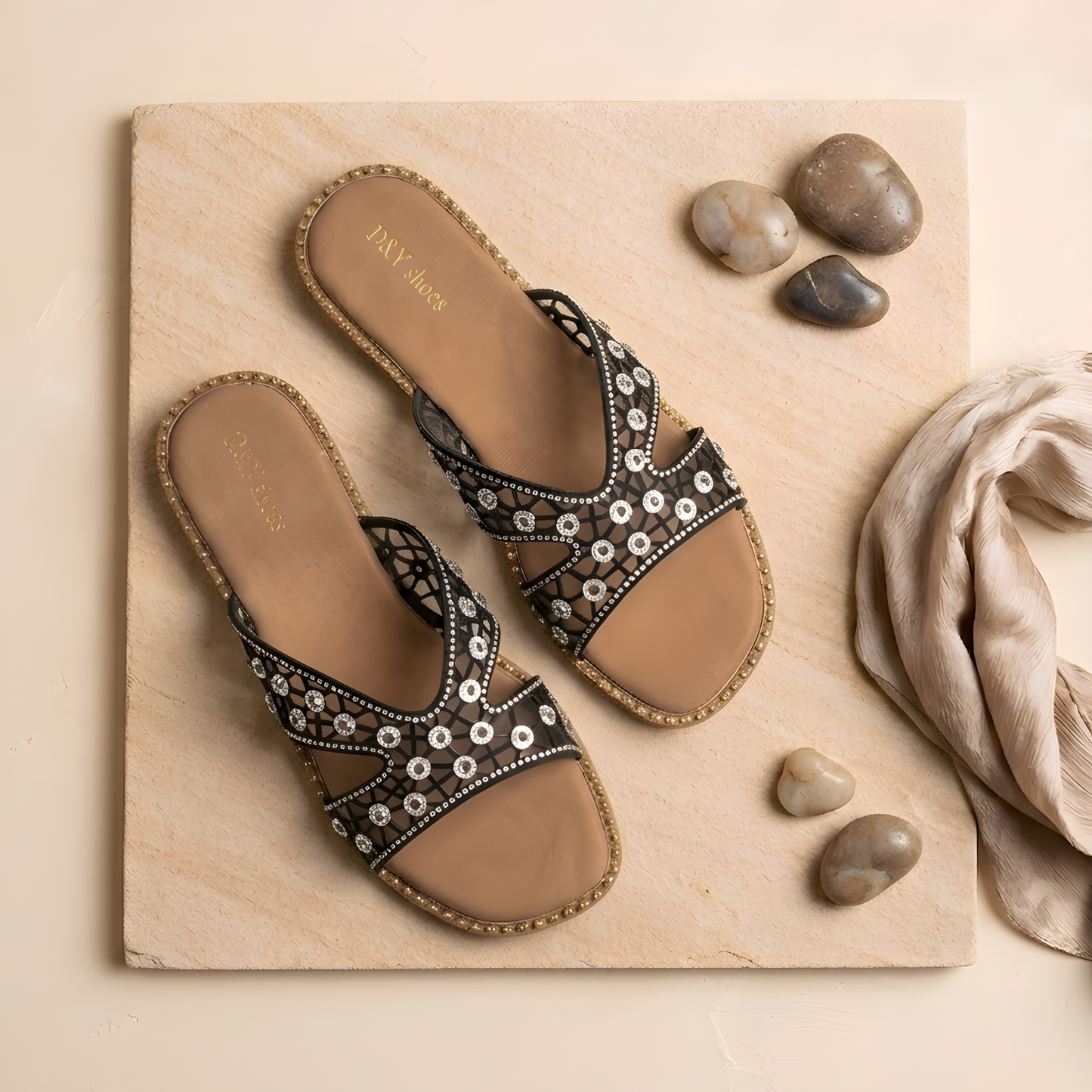 Embellished Strap Flats